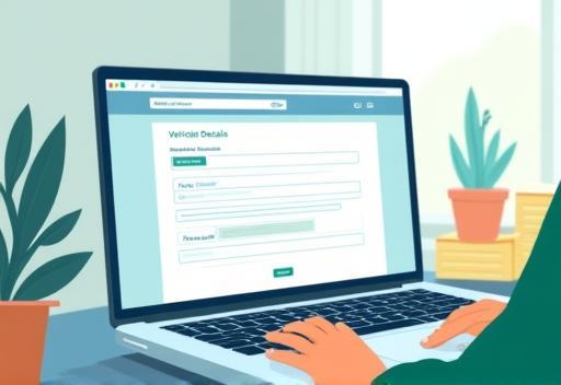 A screenshot or illustration showing a user typing vehicle details into an online form